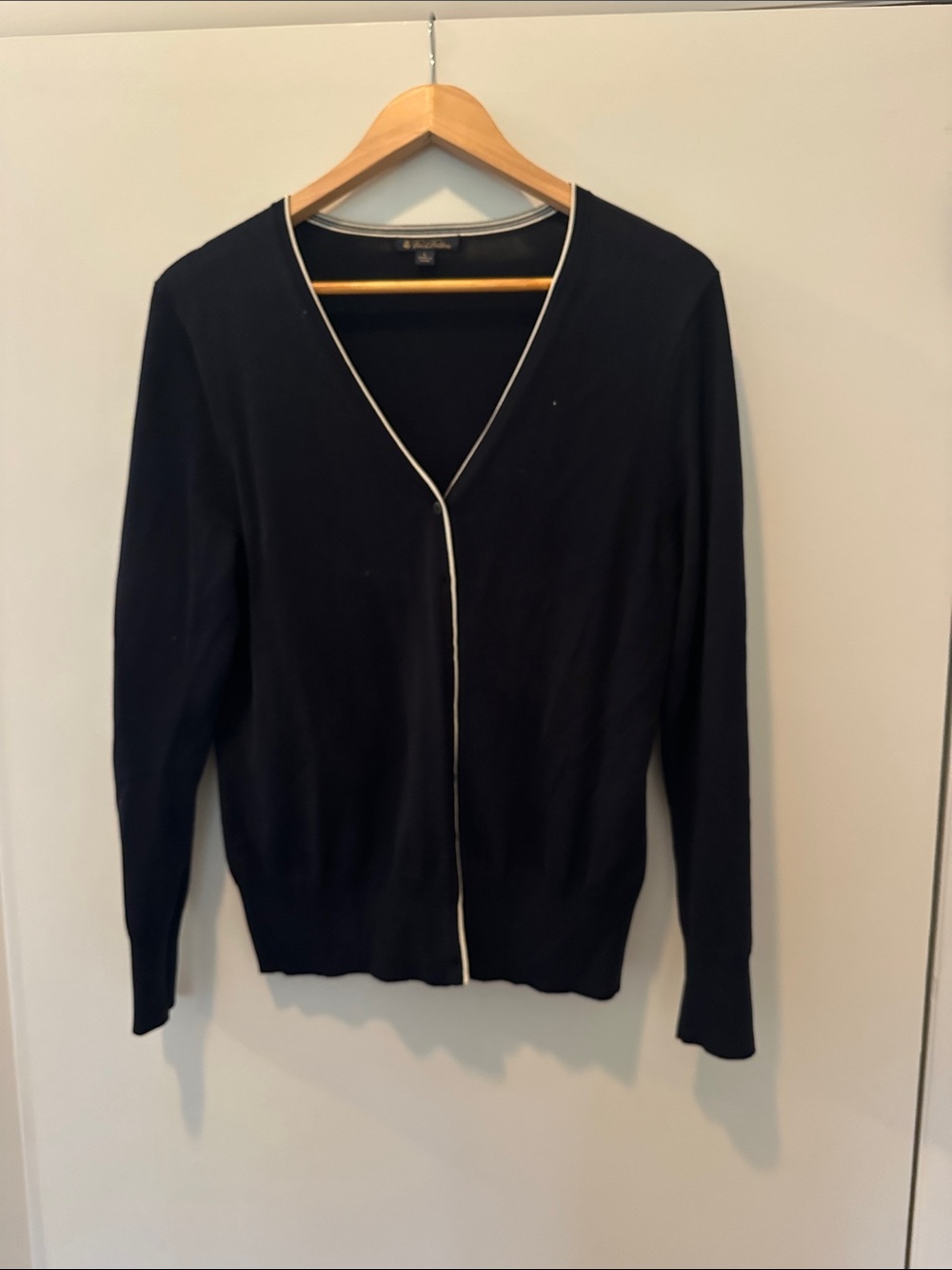 Brooks Brothers Black V-Neck Cardigan with Cream Trim